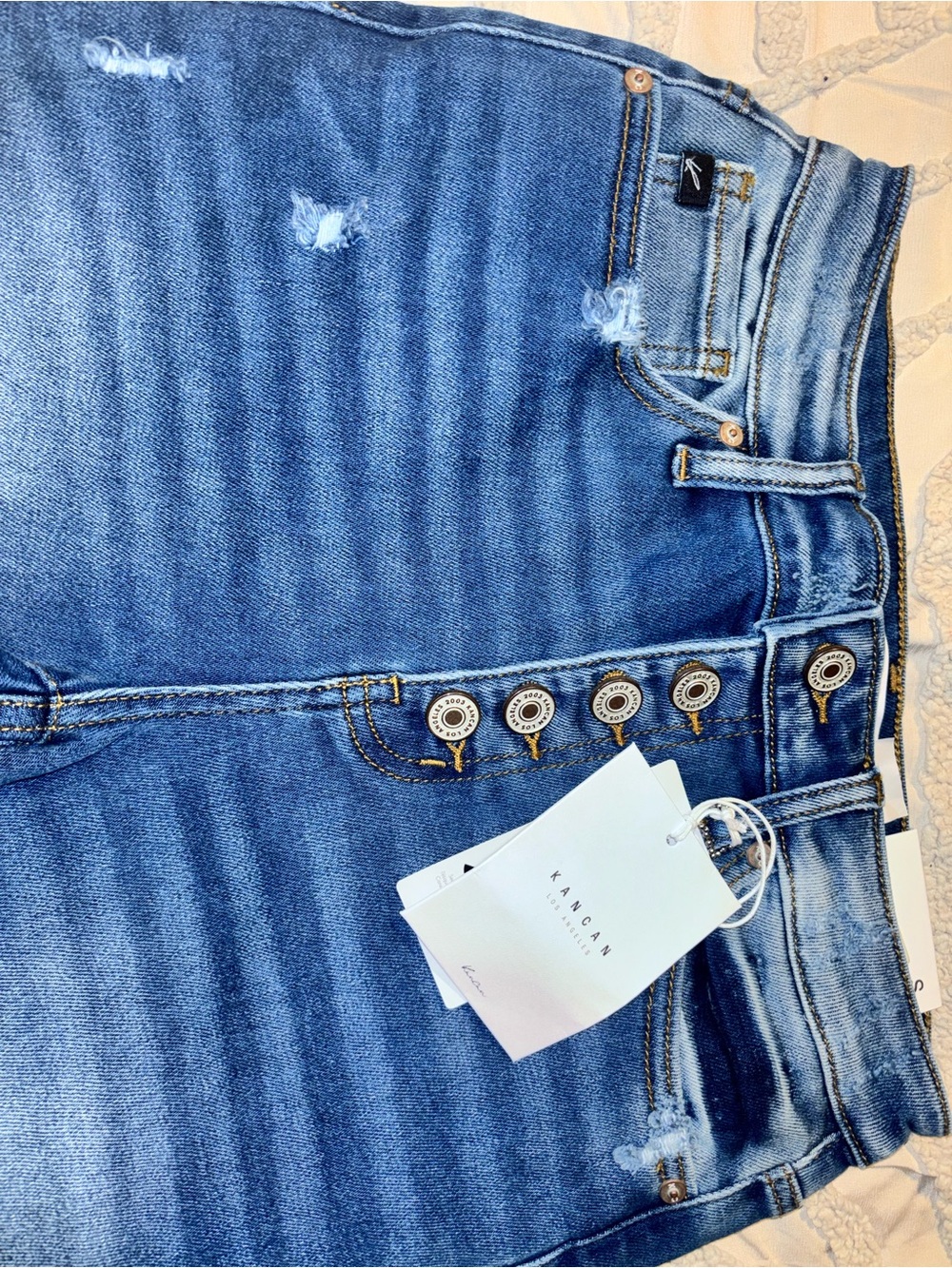 KanCan Blue High-Rise Button-Fly Distressed Jeans